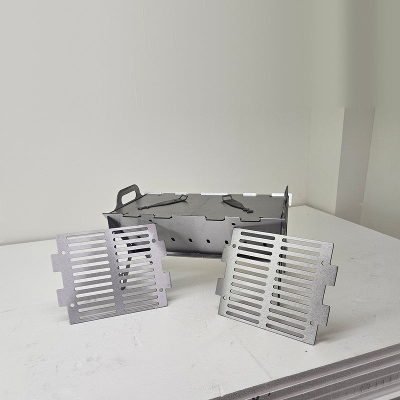 Slot Grill Full Size with two solid griddle plates on top and two slotted grates in front