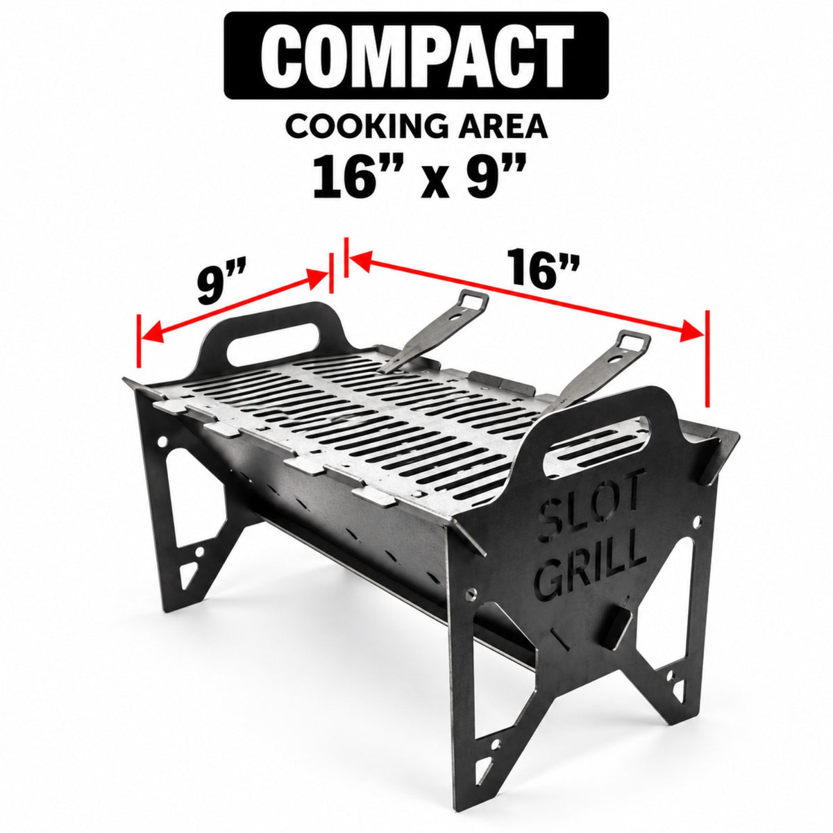 Slot Grill Compact cooking area 16 by 9 inches